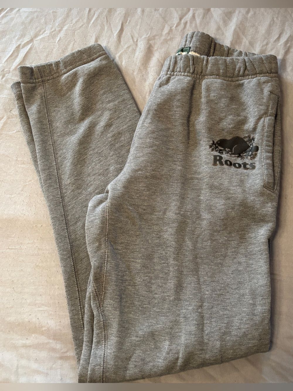 Roots Heather Grey Cotton Joggers with Logo Super Soft Lounge Pants